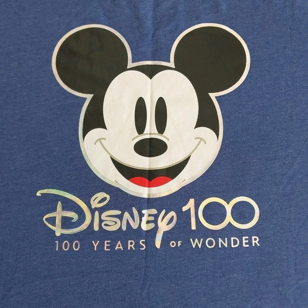 Disney Parks Shirt Adult Large Blue 100 Years Mickey Mouse Double Sided Graphic - Picture 8 of 8
